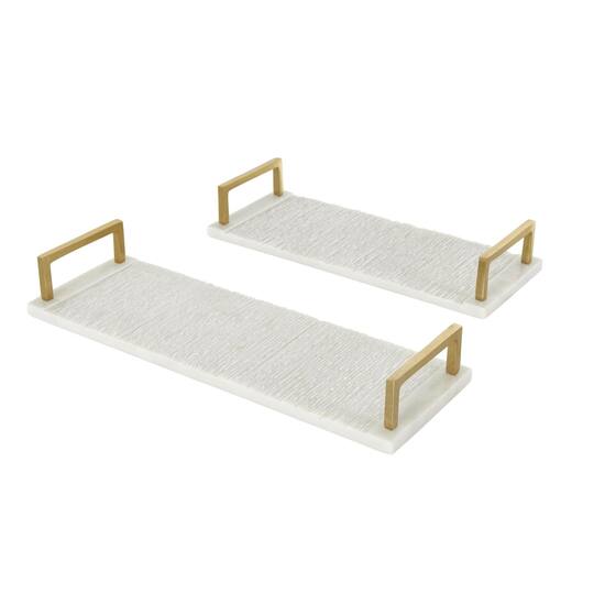 White with Gold Handles Marble Textured Tray Set